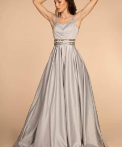 Elizabeth K - GL2531 Sleeveless Sheer Lace Applique Back Satin Gown Formal Gowns 17 Elizabeth K - GL2531 Sleeveless Sheer Lace Applique Back Satin Gown Formal Gowns