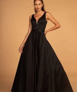 Elizabeth K - GL2532 Sleeveless Deep V-Neck Satin Ballgown Formal Gowns