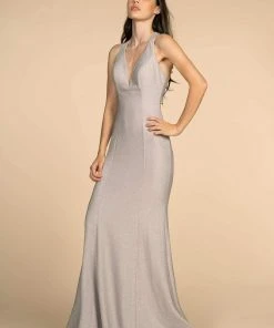 Elizabeth K - GL2549 V-neck Shimmer Fabric Mermaid Dress 30 Elizabeth K - GL2549 V-neck Shimmer Fabric Mermaid Dress