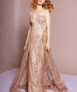 Formal Gowns Elizabeth K - GL2587 Strapless Sequined Evening Dress 14 Formal Gowns Elizabeth K - GL2587 Strapless Sequined Evening Dress
