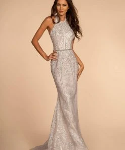 Formal Gowns Elizabeth K - GL2642 Embellished Halter Sheath Gown
