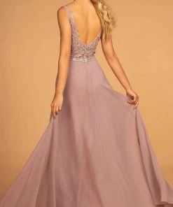 Elizabeth K - GL2653 Embroidered V-Neck A-Line Dress