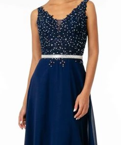 Elizabeth K - GL2653 Embroidered V-Neck A-Line Dress