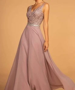 Elizabeth K - GL2653 Embroidered V-Neck A-Line Dress