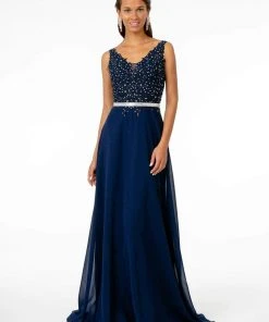 Elizabeth K - GL2653 Embroidered V-Neck A-Line Dress