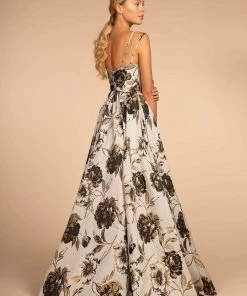 Formal Gowns Elizabeth K - GL2657 Floral Print Deep V-neck A-line Dress 7 Formal Gowns Elizabeth K - GL2657 Floral Print Deep V-neck A-line Dress