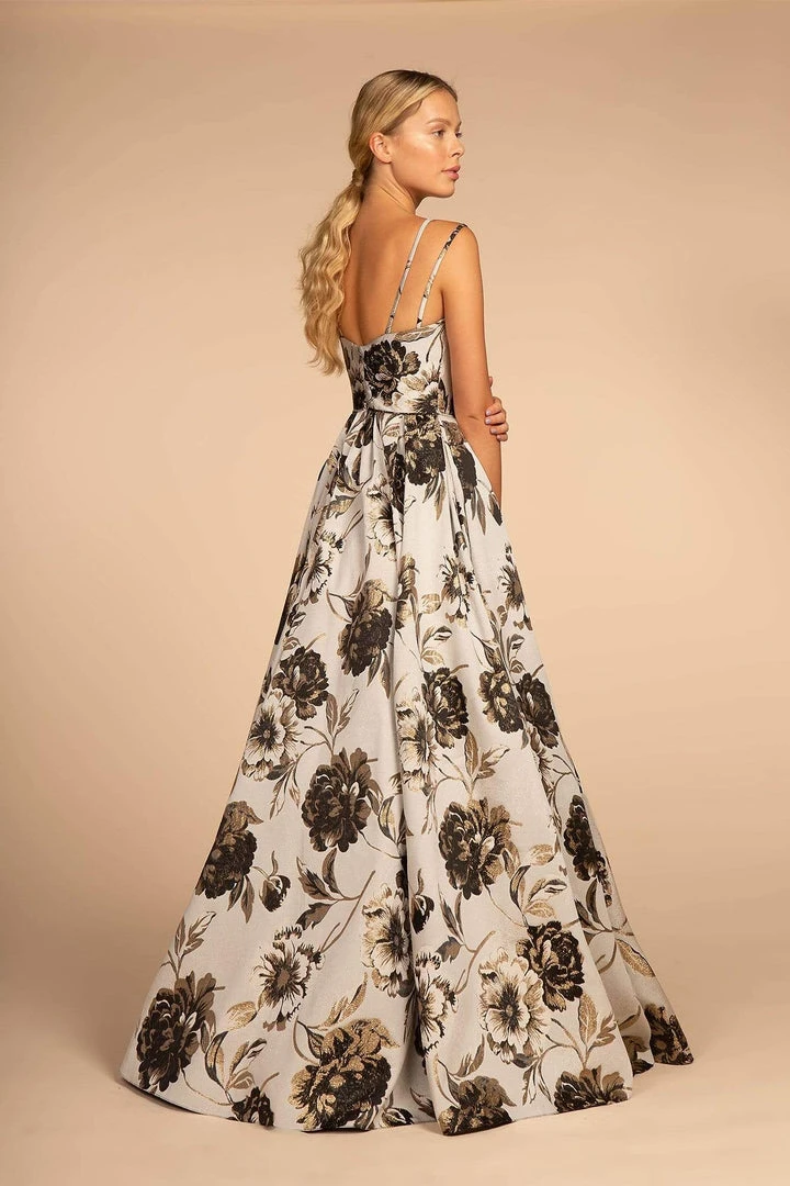 Formal Gowns Elizabeth K - GL2657 Floral Print Deep V-neck A-line Dress 4 Formal Gowns Elizabeth K - GL2657 Floral Print Deep V-neck A-line Dress