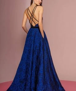 Elizabeth K - GL2676 Embellished Jacquard A-line Dress Formal Gowns