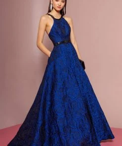 Elizabeth K - GL2676 Embellished Jacquard A-line Dress Formal Gowns