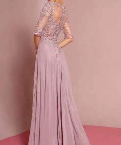 Elizabeth K - GL2681 Half Sleeve Embroidered Illusion Lace Gown Formal Gowns