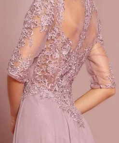 Elizabeth K - GL2681 Half Sleeve Embroidered Illusion Lace Gown Formal Gowns