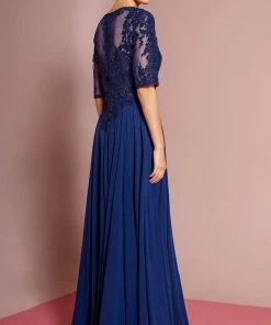 Elizabeth K - GL2681 Half Sleeve Embroidered Illusion Lace Gown Formal Gowns