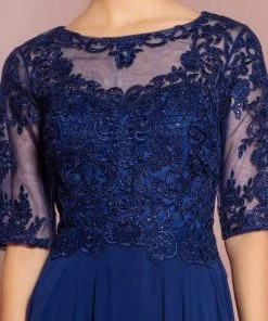 Elizabeth K - GL2681 Half Sleeve Embroidered Illusion Lace Gown Formal Gowns