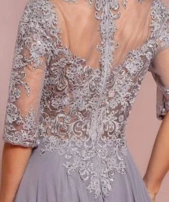 Elizabeth K - GL2681 Half Sleeve Embroidered Illusion Lace Gown Formal Gowns