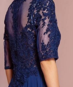 Elizabeth K - GL2681 Half Sleeve Embroidered Illusion Lace Gown Formal Gowns