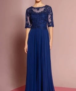 Elizabeth K - GL2681 Half Sleeve Embroidered Illusion Lace Gown Formal Gowns