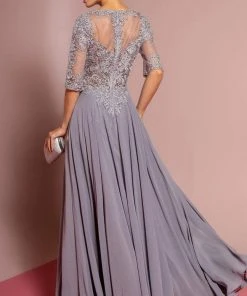 Elizabeth K - GL2681 Half Sleeve Embroidered Illusion Lace Gown Formal Gowns