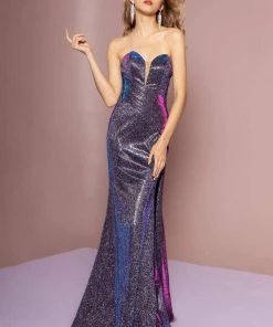 Elizabeth K - GL2703 Glitter Crepe Deep Sweetheart Trumpet Dress Formal Gowns
