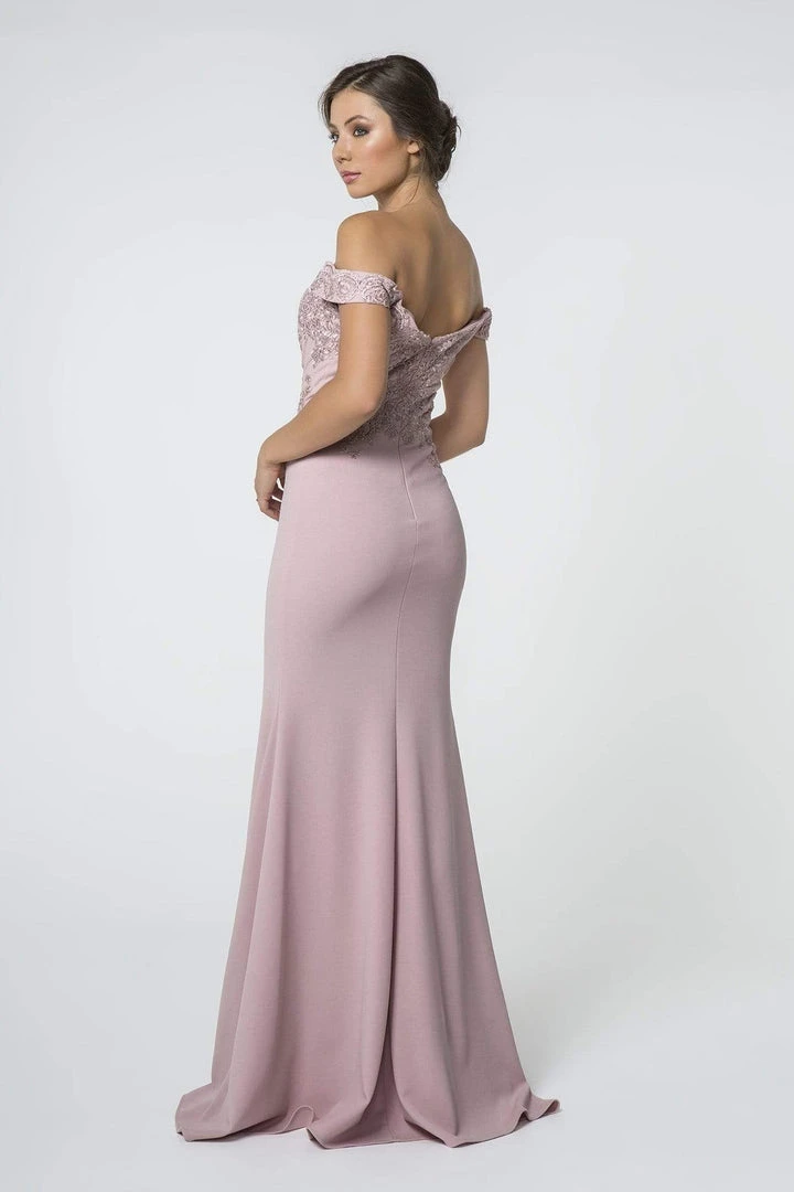 Elizabeth K - GL2708 Embroidered Off-Shoulder Jersey Trumpet Dress 8 Elizabeth K - GL2708 Embroidered Off-Shoulder Jersey Trumpet Dress