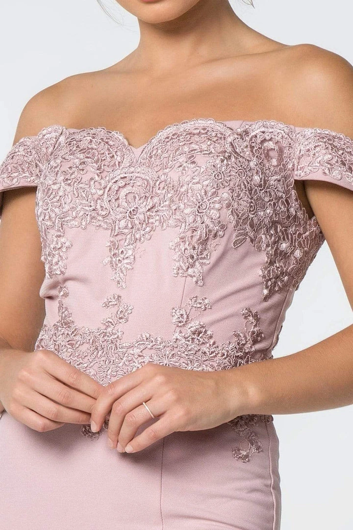 Elizabeth K - GL2708 Embroidered Off-Shoulder Jersey Trumpet Dress 9 Elizabeth K - GL2708 Embroidered Off-Shoulder Jersey Trumpet Dress