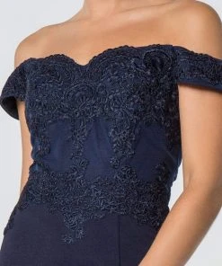 Elizabeth K - GL2708 Embroidered Off-Shoulder Jersey Trumpet Dress 24 Elizabeth K - GL2708 Embroidered Off-Shoulder Jersey Trumpet Dress