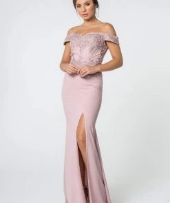 Elizabeth K - GL2708 Embroidered Off-Shoulder Jersey Trumpet Dress 18 Elizabeth K - GL2708 Embroidered Off-Shoulder Jersey Trumpet Dress