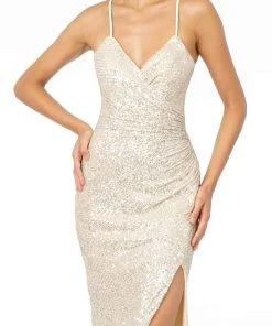 Elizabeth K - GL2918 Sequined Plunging V-neck Sheath Dress Formal Gowns 13 Elizabeth K - GL2918 Sequined Plunging V-neck Sheath Dress Formal Gowns