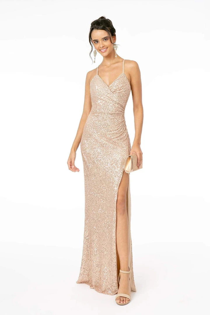 Elizabeth K - GL2918 Sequined Plunging V-neck Sheath Dress Formal Gowns 7 Elizabeth K - GL2918 Sequined Plunging V-neck Sheath Dress Formal Gowns