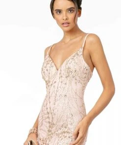 Elizabeth K - GL2965 Glitter Mesh Sleeveless Deep V-Neck Mermaid Dress Formal Gowns