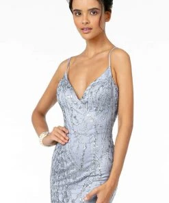 Elizabeth K - GL2965 Glitter Mesh Sleeveless Deep V-Neck Mermaid Dress Formal Gowns