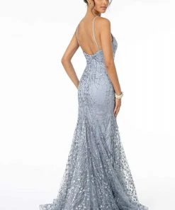 Elizabeth K - GL2965 Glitter Mesh Sleeveless Deep V-Neck Mermaid Dress Formal Gowns