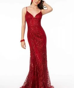 Elizabeth K - GL2965 Glitter Mesh Sleeveless Deep V-Neck Mermaid Dress Formal Gowns