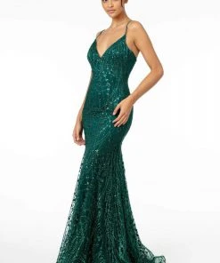 Elizabeth K - GL2965 Glitter Mesh Sleeveless Deep V-Neck Mermaid Dress Formal Gowns