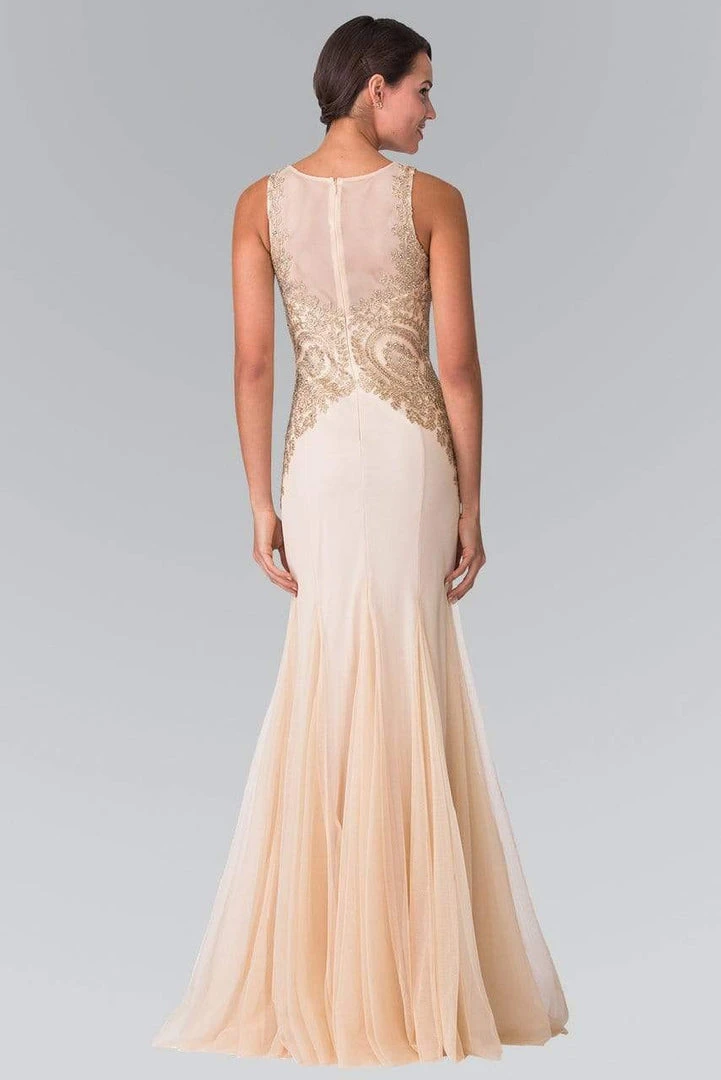 Elizabeth K - Gold Embroidered Tulle Trumpet Gown GL2283 Formal Gowns 10 Elizabeth K - Gold Embroidered Tulle Trumpet Gown GL2283 Formal Gowns