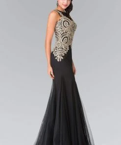 Elizabeth K - Gold Embroidered Tulle Trumpet Gown GL2283 Formal Gowns 15 Elizabeth K - Gold Embroidered Tulle Trumpet Gown GL2283 Formal Gowns