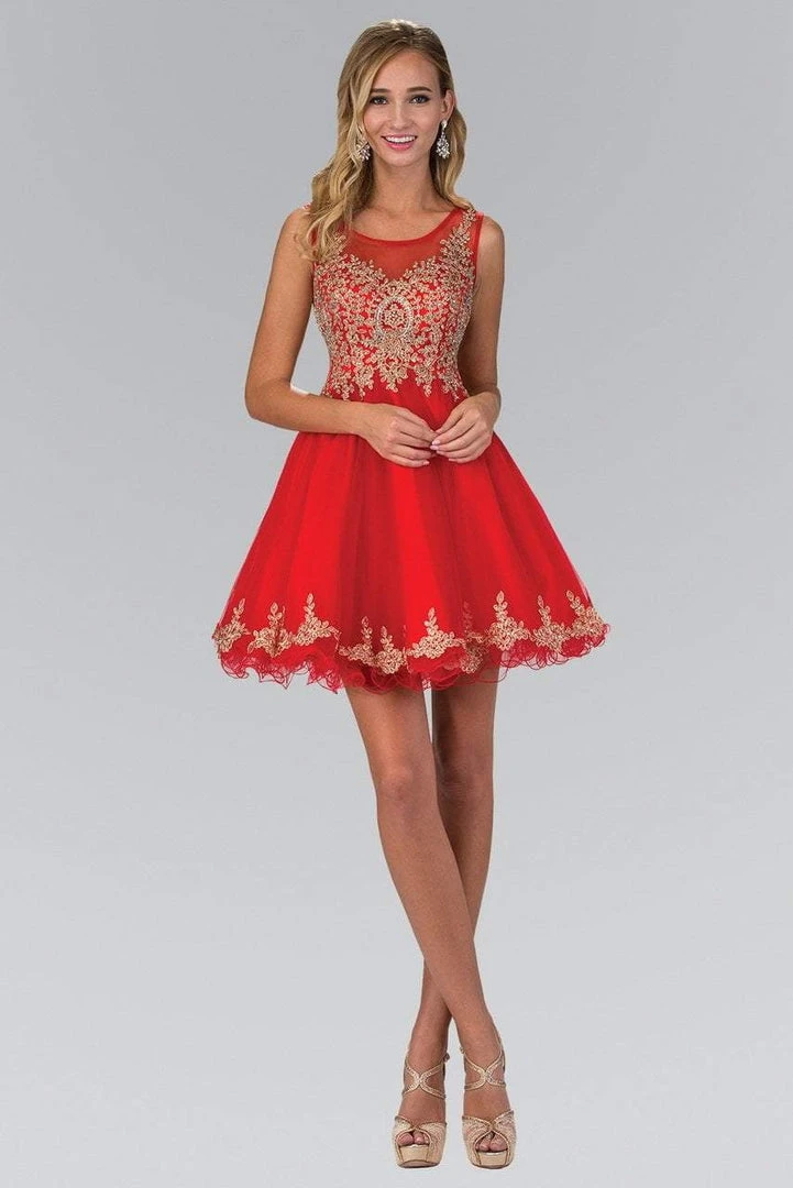 Elizabeth K - Gold Lace Accent Top Tulle Short Dress GS1334 3 Elizabeth K - Gold Lace Accent Top Tulle Short Dress GS1334