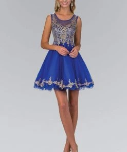 Elizabeth K - Gold Lace Accent Top Tulle Short Dress GS1334 11 Elizabeth K - Gold Lace Accent Top Tulle Short Dress GS1334