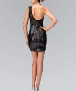 Cocktail Dresses Elizabeth K - GS1150 One Shoulder Sequined Bodycon Cocktail Dress