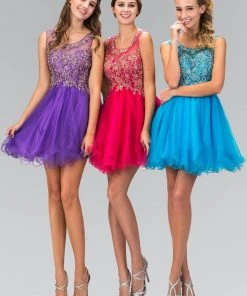 Elizabeth K - GS1335 Jewel-Toned Illusion Tulle Dress Cocktail Dresses