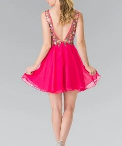 Elizabeth K - GS1429 Floral Embellished Cocktail Dress Cocktail Dresses