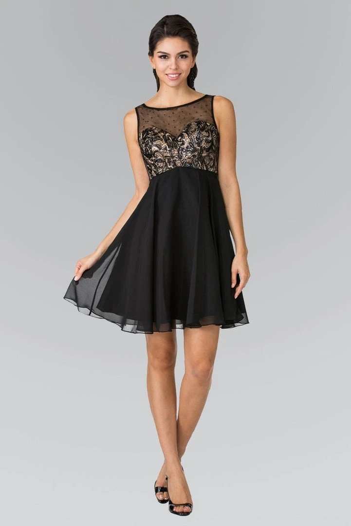 Elizabeth K - GS1433 Bead And Sequin Embellished Bodice Short Dress 3 Elizabeth K - GS1433 Bead And Sequin Embellished Bodice Short Dress