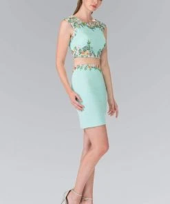 Elizabeth K - GS1439 Two-Piece Floral Embroidered Dress Cocktail Dresses