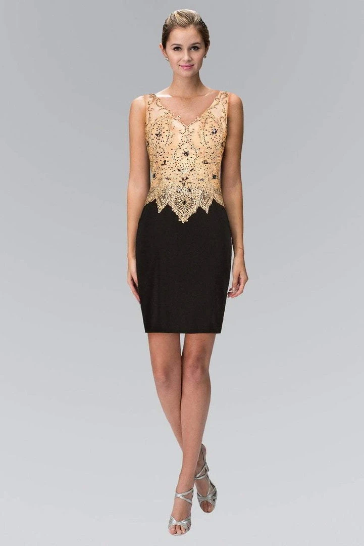 Elizabeth K - GS1463 V-Neck Embellished Sheath Cocktail Dress Cocktail Dresses 3 Elizabeth K - GS1463 V-Neck Embellished Sheath Cocktail Dress Cocktail Dresses