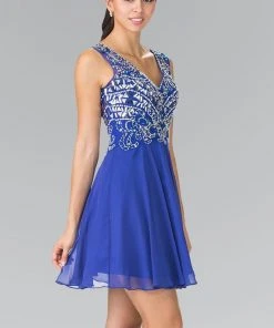 Elizabeth K - GS1467 Sleeveless V-Neck Cocktail Dress Cocktail Dresses