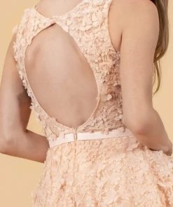 Elizabeth K - GS1604 Dimensional Floral Appliqued Lace Cocktail Dress Cocktail Dresses