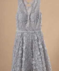 Elizabeth K - GS1604 Dimensional Floral Appliqued Lace Cocktail Dress Cocktail Dresses