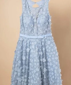 Elizabeth K - GS1604 Dimensional Floral Appliqued Lace Cocktail Dress Cocktail Dresses