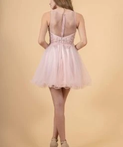 Elizabeth K - GS1607 Embroidered Bodice Illusion Tulle Cocktail Dress