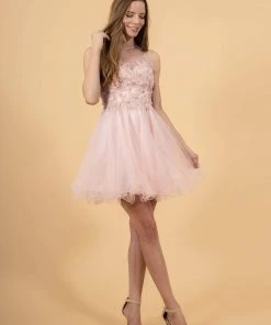 Elizabeth K - GS1607 Embroidered Bodice Illusion Tulle Cocktail Dress