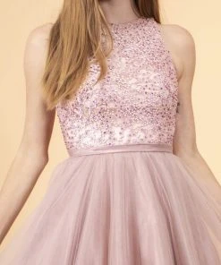 Elizabeth K - GS1610 Embroidered Pleated A-Line Cocktail Dress